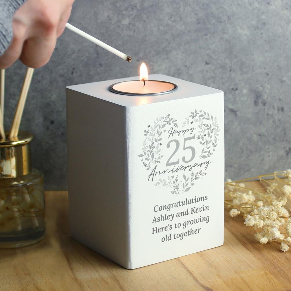 Personalised 25th Silver Wedding Anniversary Wooden Tea Light Holder Extra Image 3